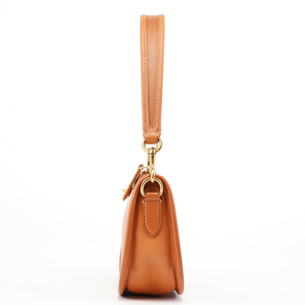 Tan Leather Turnlock Shoulder Bag