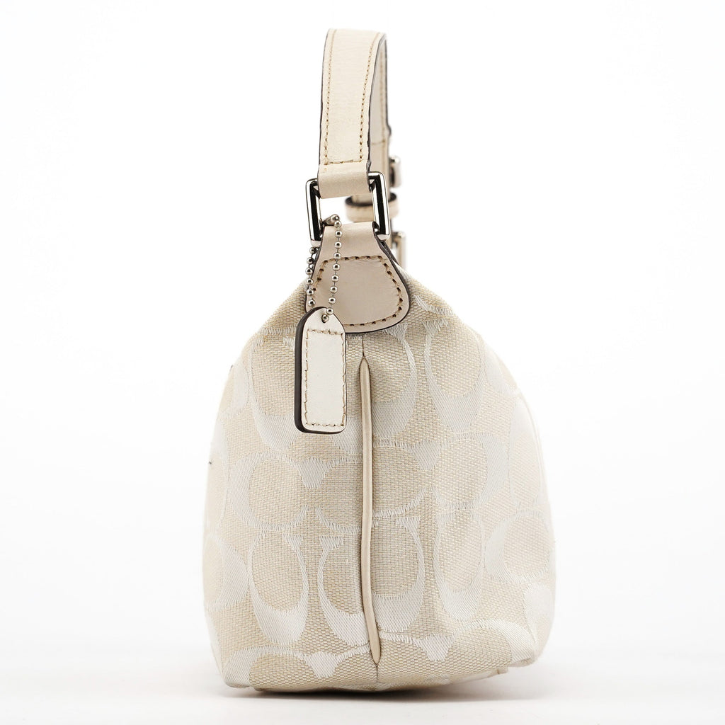 White Signature Canvas Mini Hobo Bag