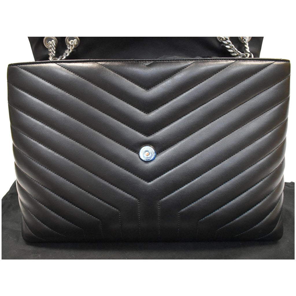 YVES SAINT LAURENT Large Loulou Calfskin Matelasse Chain Shoulder Bag Black