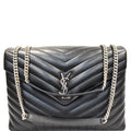 YVES SAINT LAURENT Large Loulou Calfskin Matelasse Chain Shoulder Bag Black