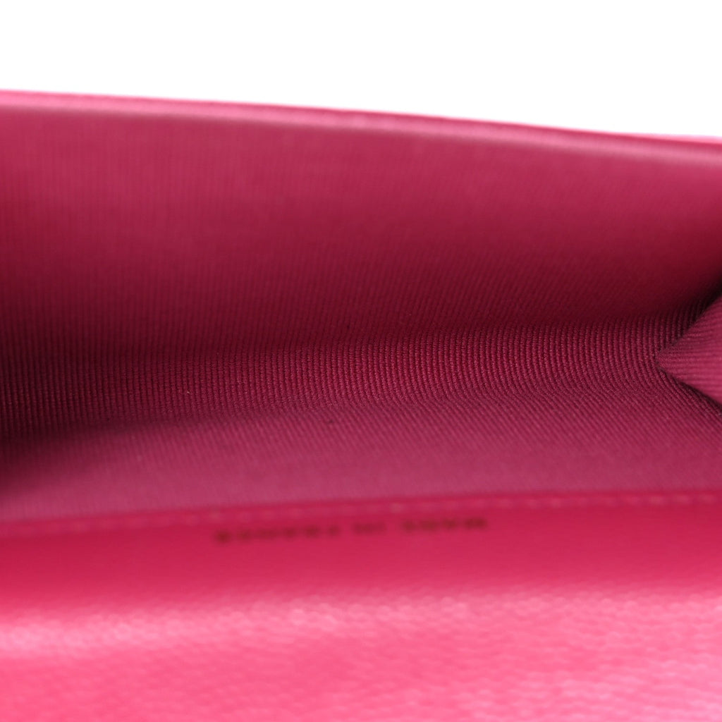 Caviar Quilted Flap Card Holder Wallet Dark Pink