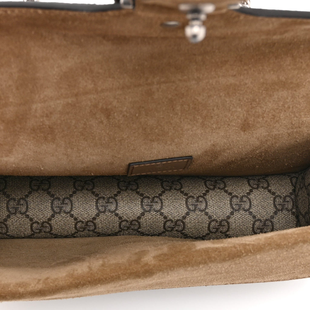 GG Supreme Monogram Suede Crystal Small Dionysus Shoulder Bag Beige Ebony Taupe