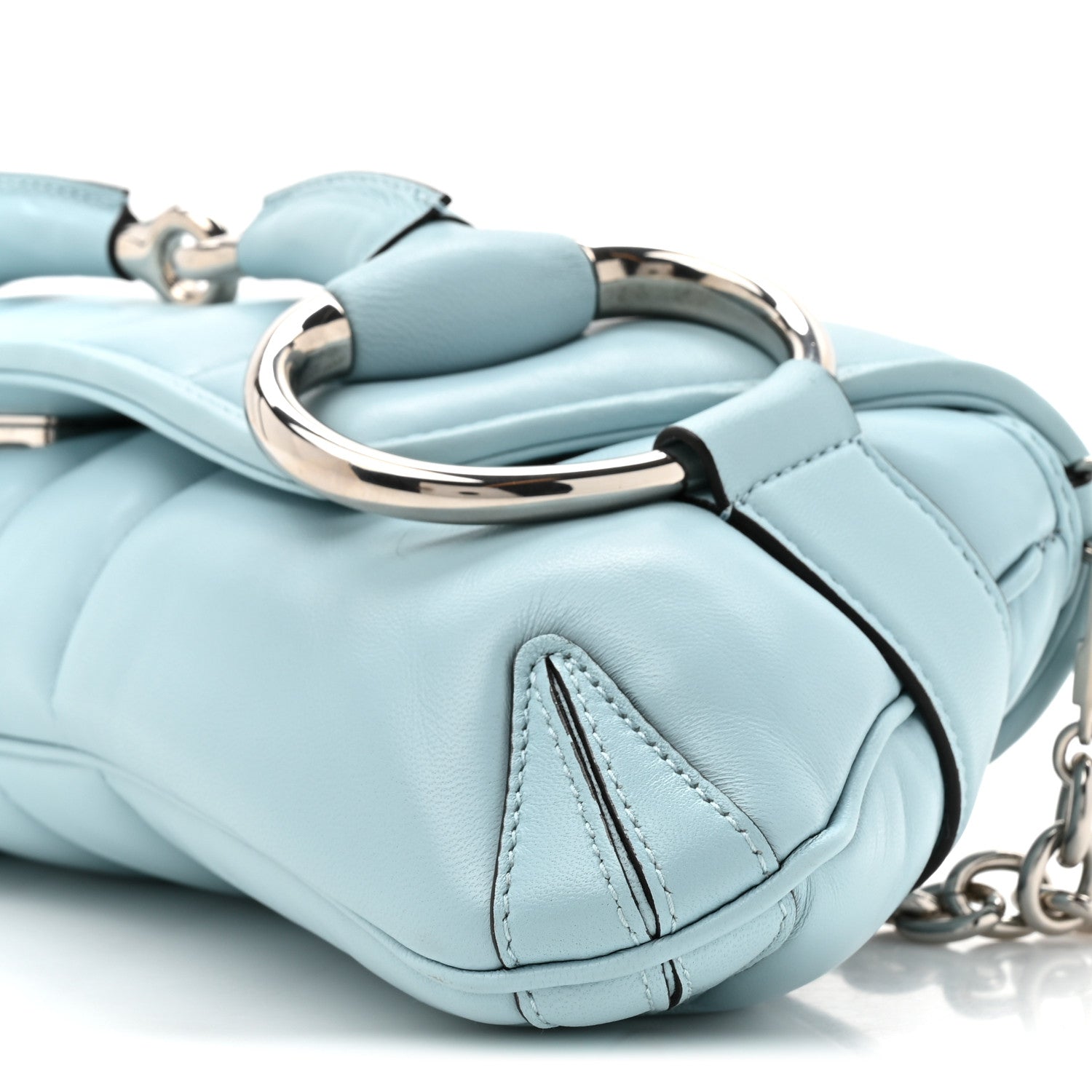 Nappa Vertical Matelasse Medium Maxi Horsebit Chain Shoulder Bag Crystal Snow