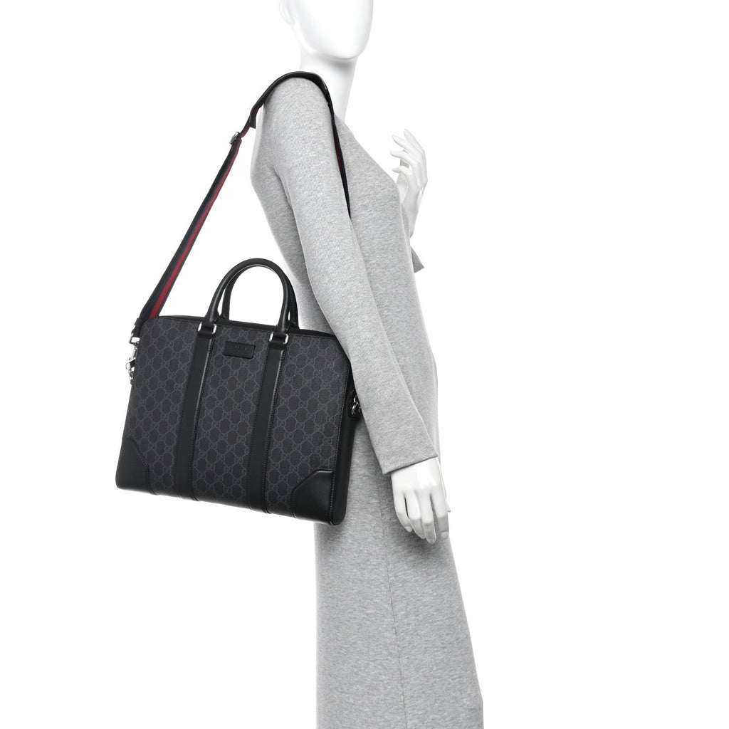 GG Supreme Monogram Appia Calfskin Web Briefcase Black