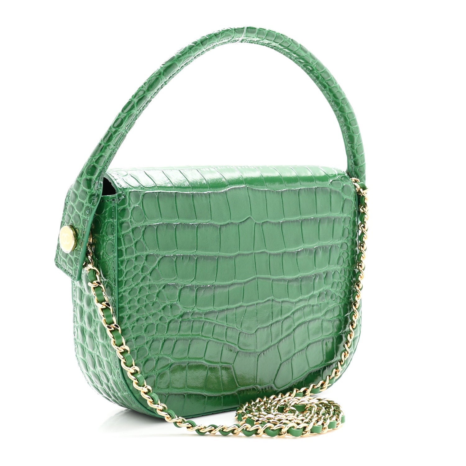 Calfskin Crocodile Embossed Turn Around Mini Flap Emerald