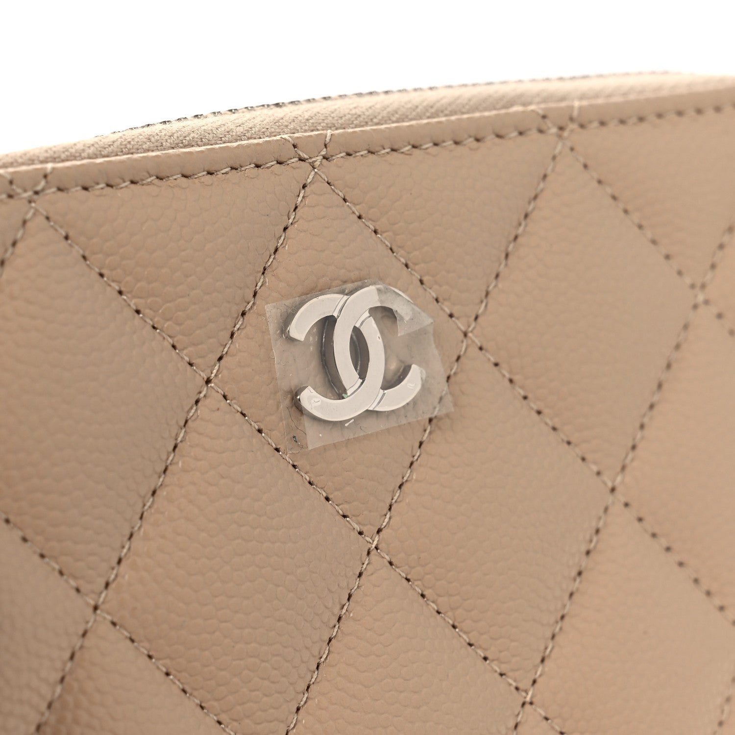 Caviar Quilted Medium Zip Around Wallet Beige