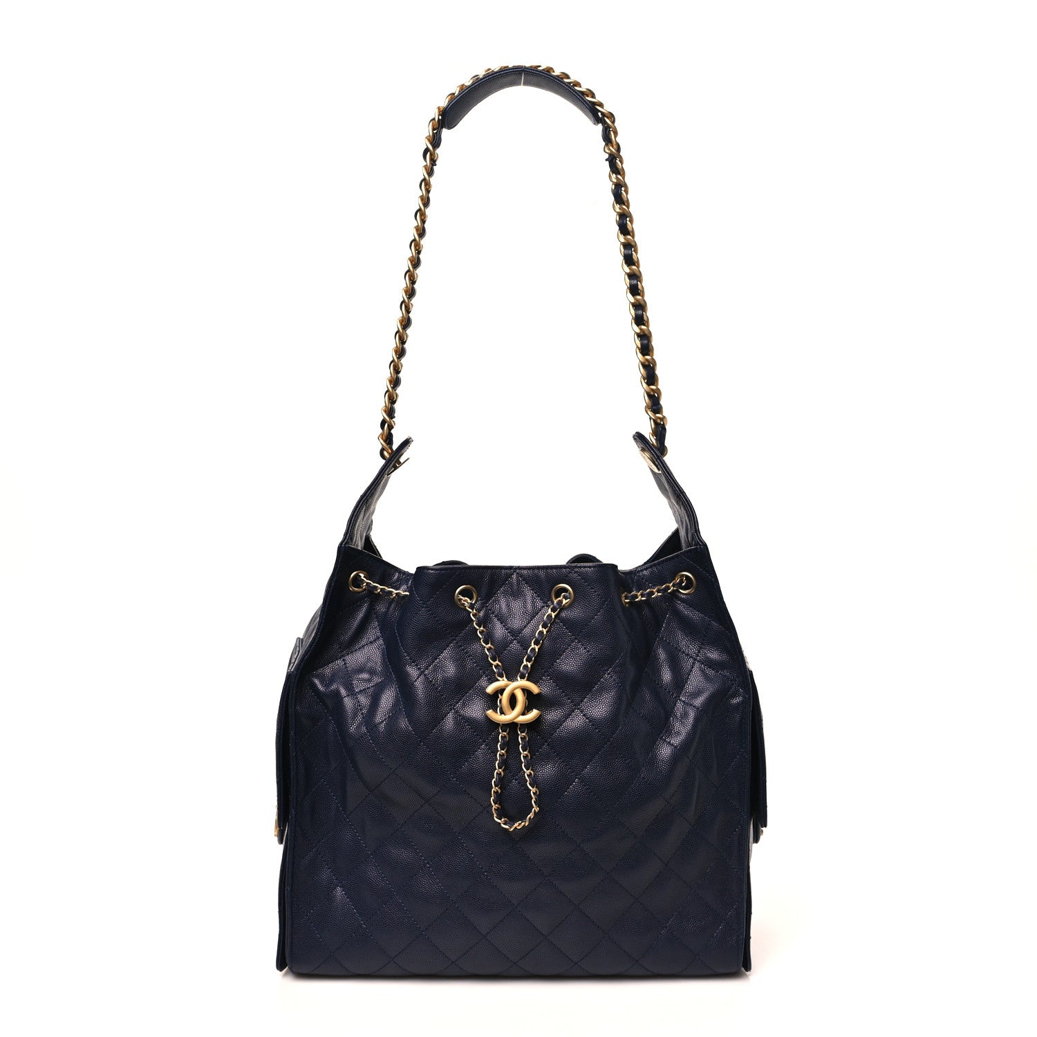 Caviar Quilted Medium Chanel 25 Handbag Dark Navy