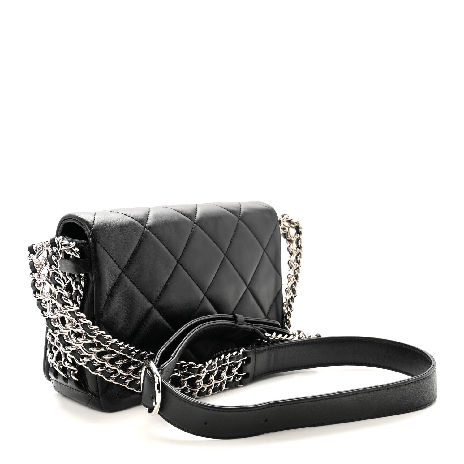 Lambskin Quilted Small Chain Rows Flap Black