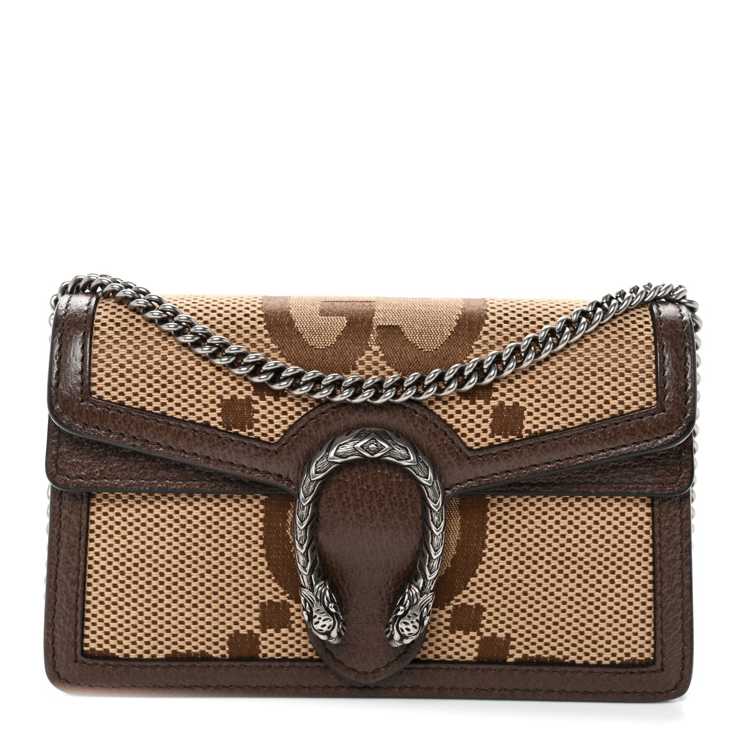 Monogram Jumbo GG Textured Dollar Calfskin Super Mini Dionysus Shoulder Bag Camel Ebony New Acero