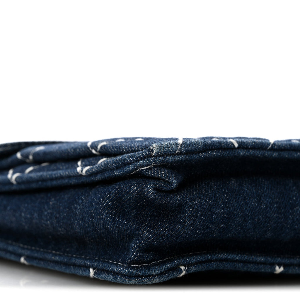 Denim Quilted Zipped Clutch Blue