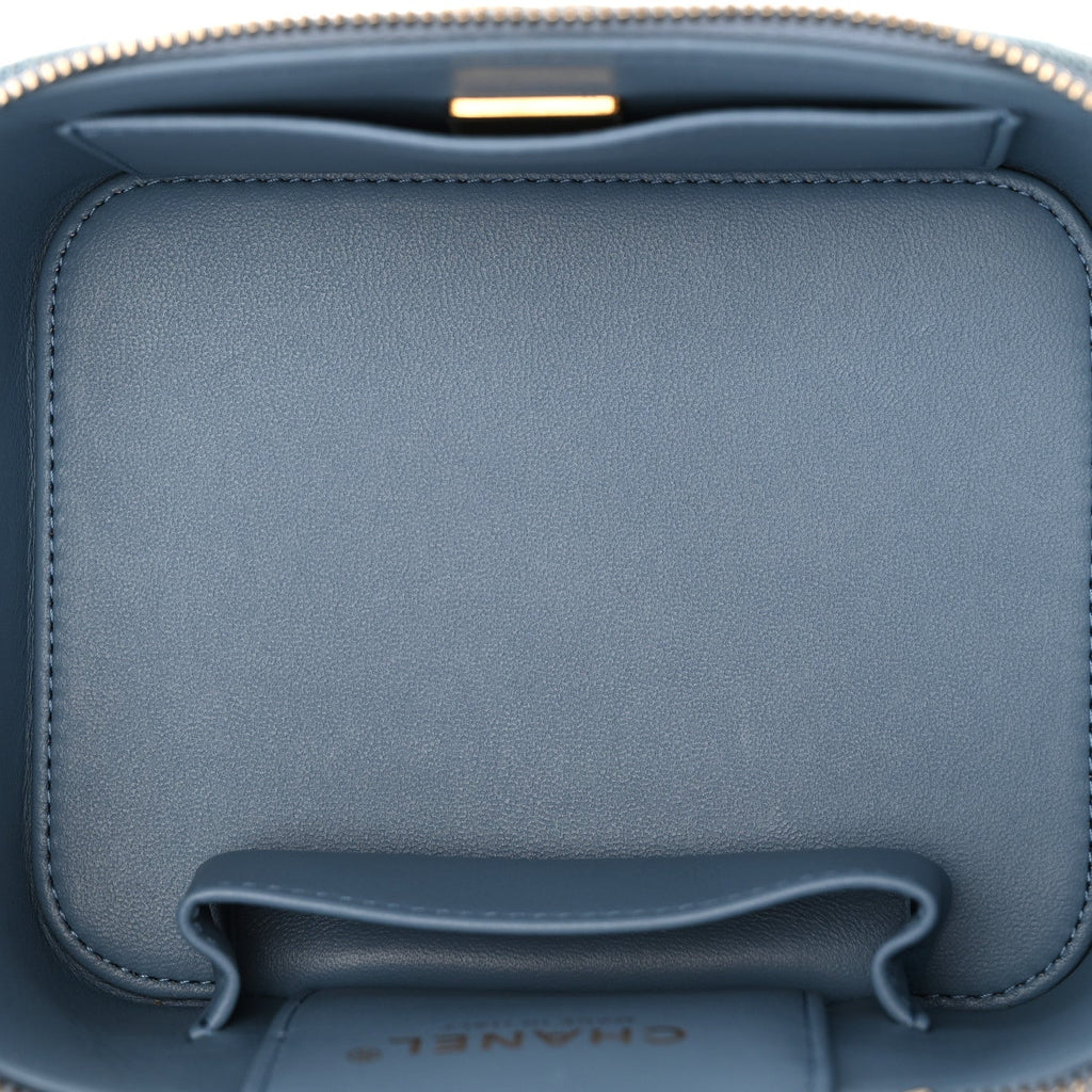 Denim Quilted Small CC Vanity Case Blue
