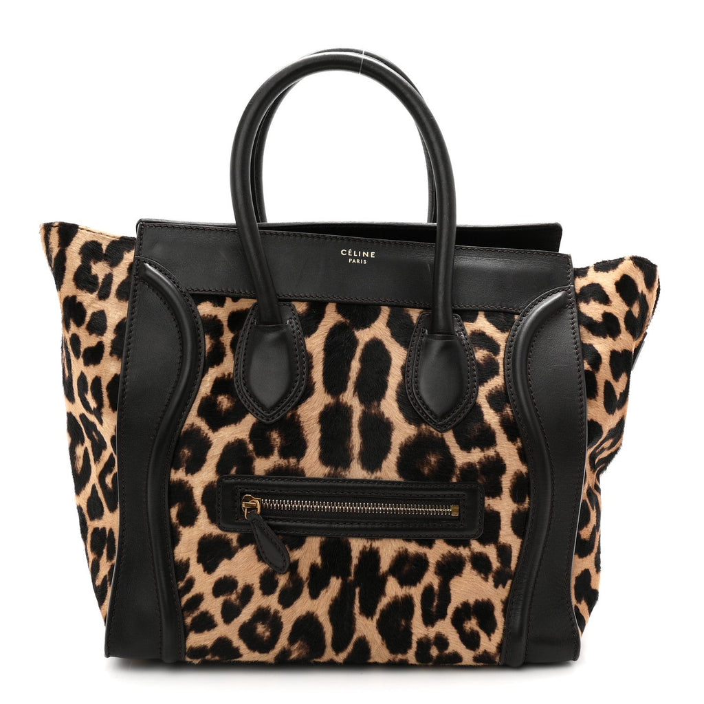 Leopard Pony Hair Mini Luggage Black