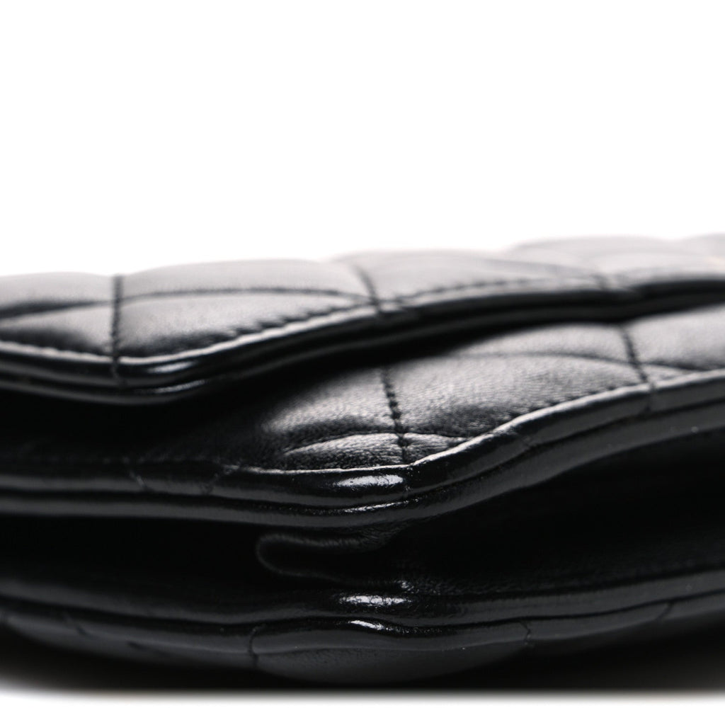 Lambskin Quilted Wallet On Chain WOC Black