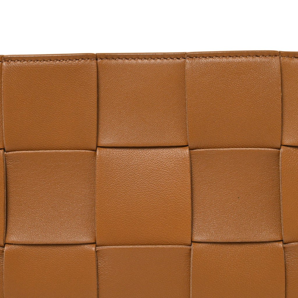Calfskin Maxi Intrecciato Cassette Pouch On Strap Camel
