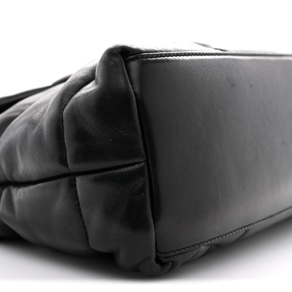 Lambskin Quilted Medium Loulou Puffer Monogram Chain Satchel Black