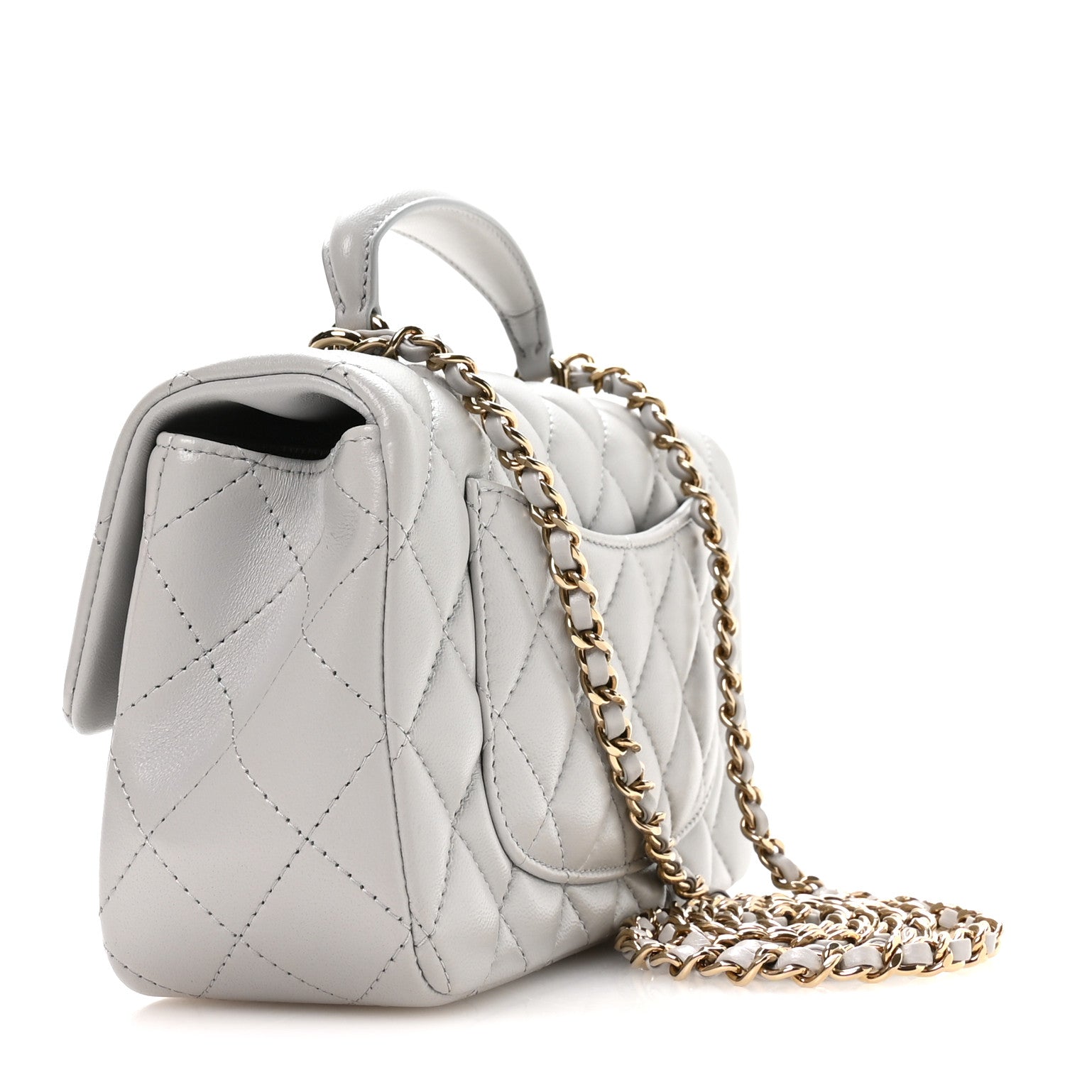 Lambskin Quilted Mini Top Handle Rectangular Flap Grey