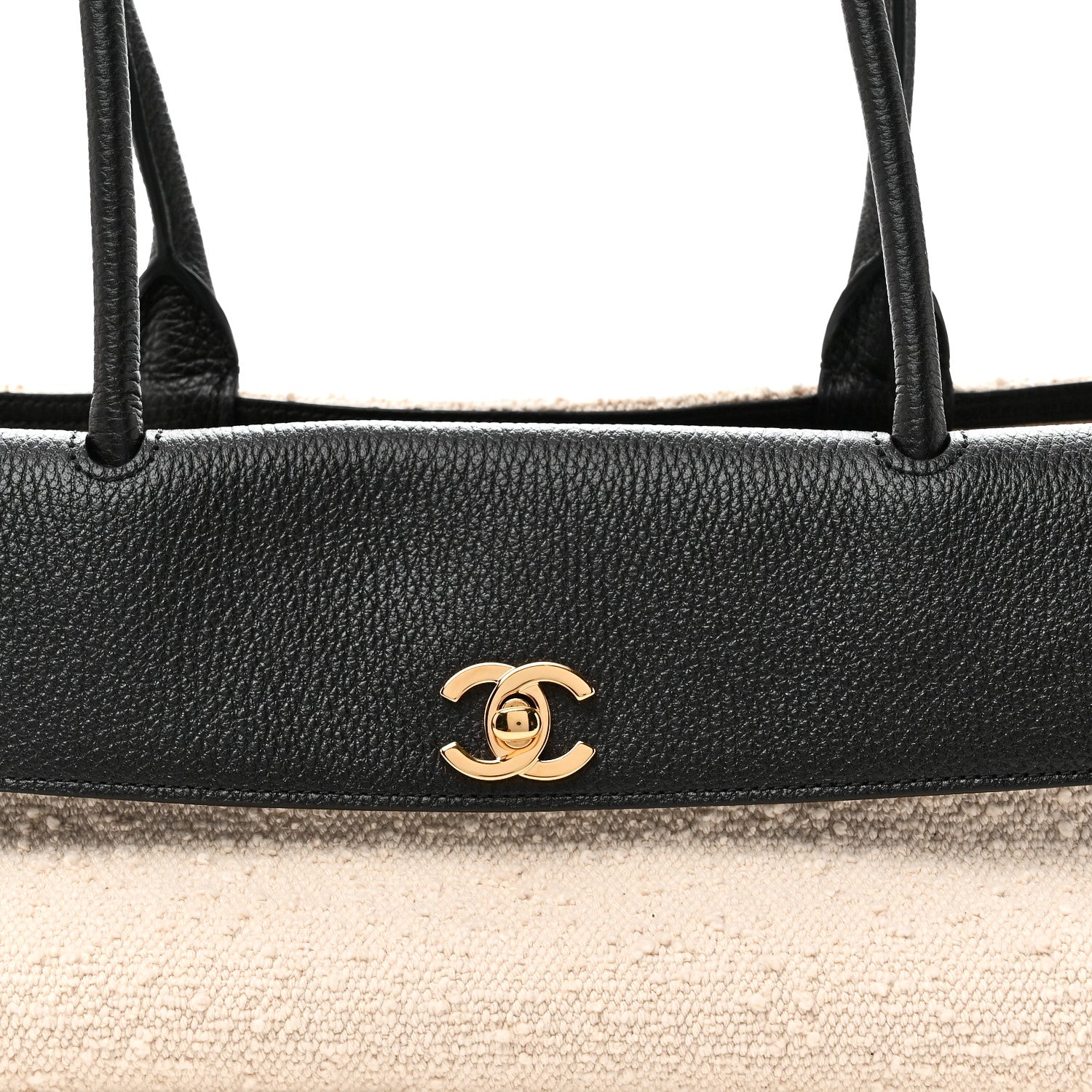 Grained Calfskin Boucle Urban Essentials Small Shopping Bag Ecru Black