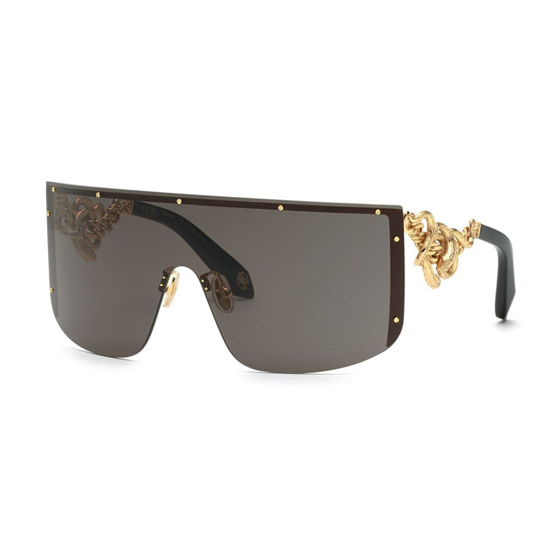 Roberto Cavalli Sunglasses Shield Semi Rim, Rose Gold Frame and Brown Grey Lens SRC015M0300