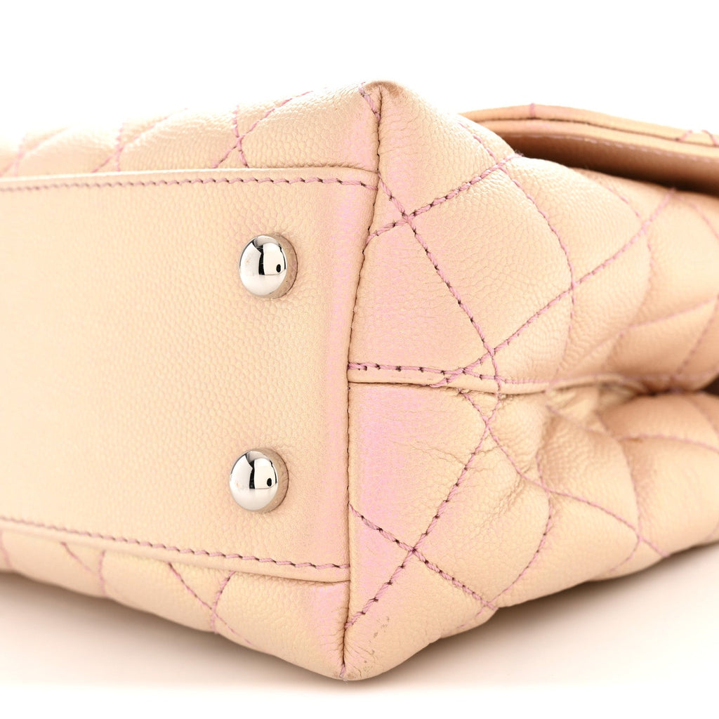 Iridescent Caviar Quilted Mini Coco Handle Flap Pink