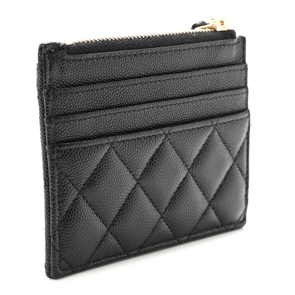 Caviar Quilted CC Zip Card Holder Black