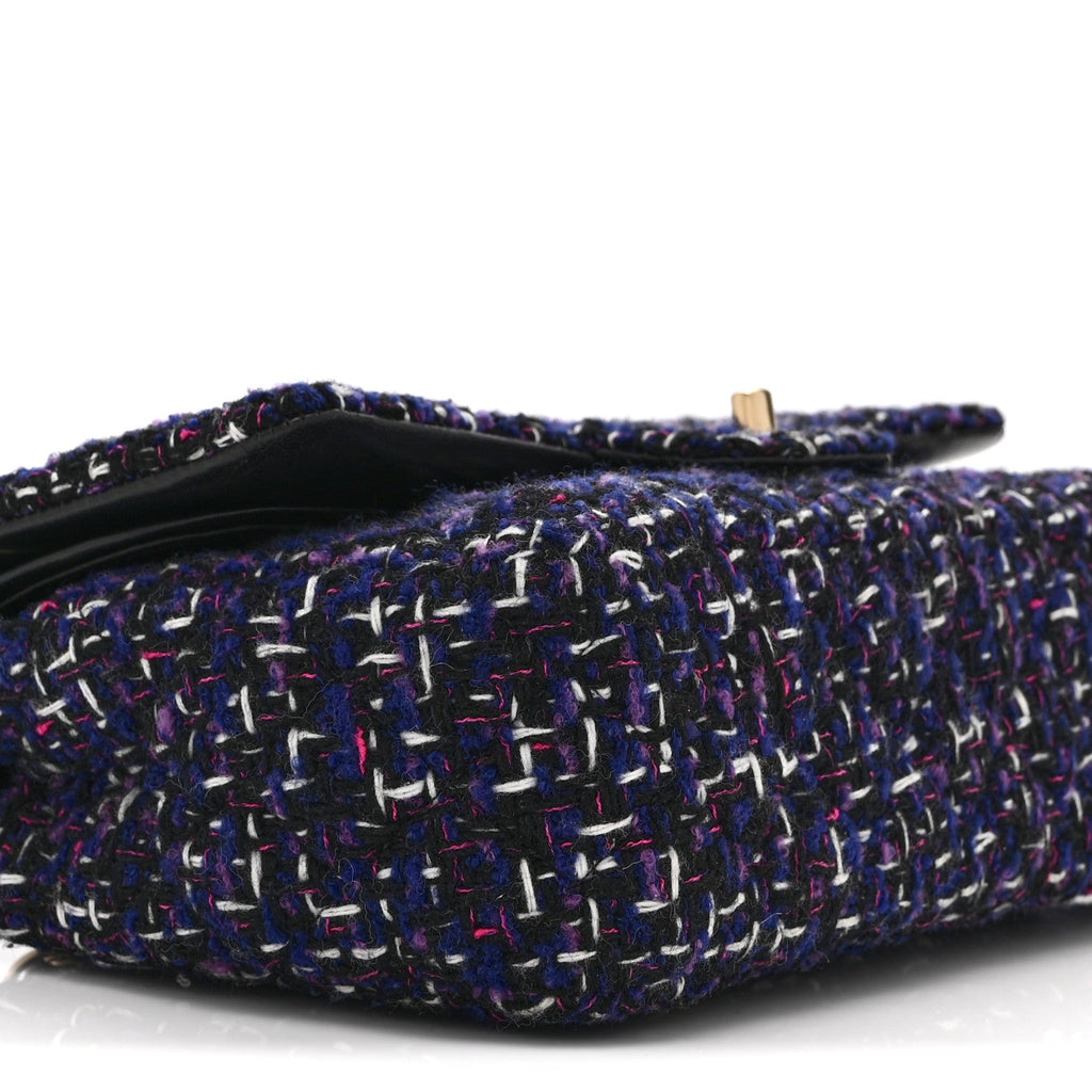 Tweed Quilted Medium Double Flap Dark Purple