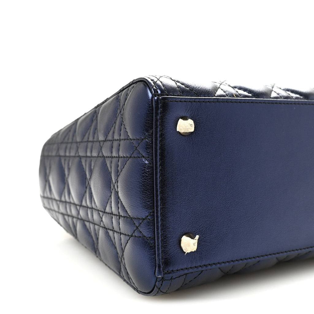 Metallic Calfskin Cannage Medium Lady Dior Blue