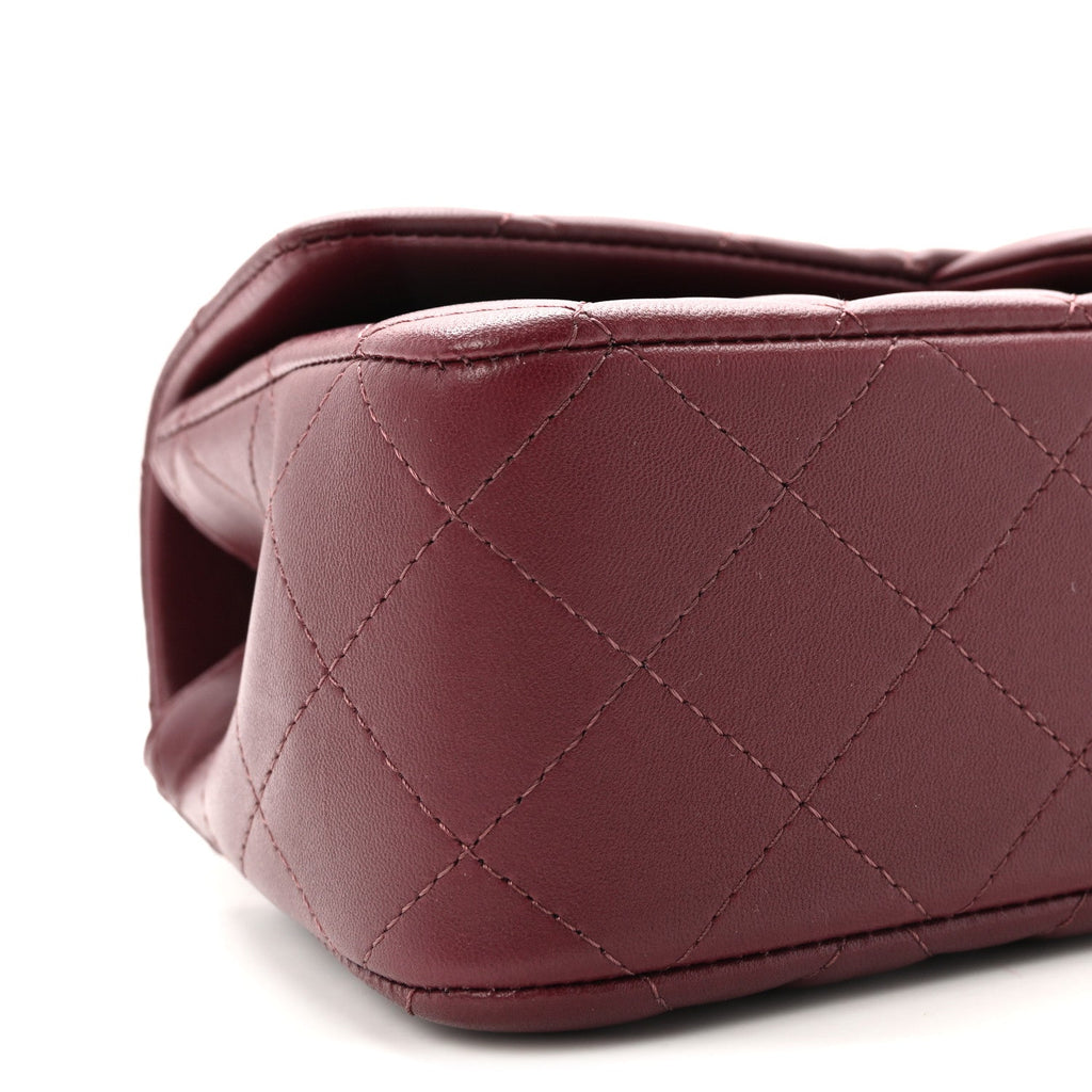 Lambskin Quilted Top Handle East West Flap Dark Burgundy