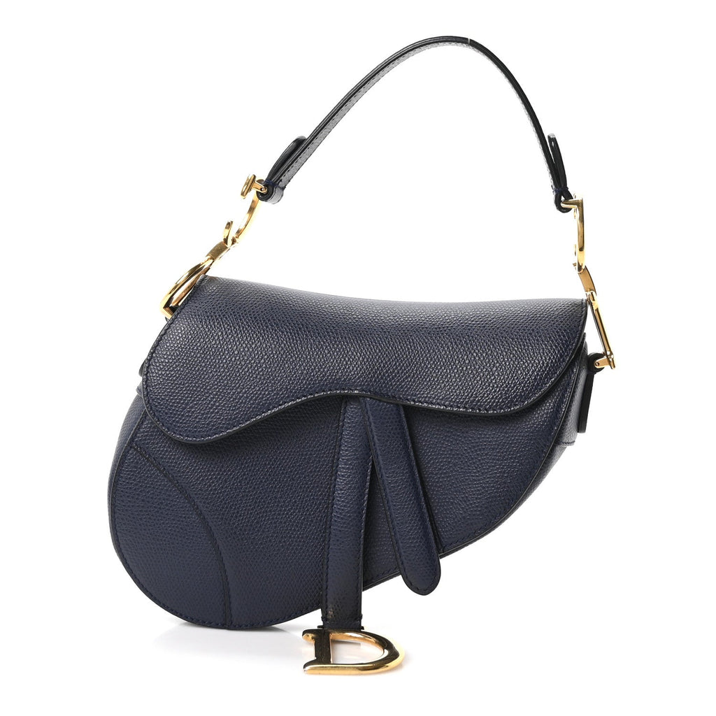 Grained Calfskin Mini Saddle Bag Navy