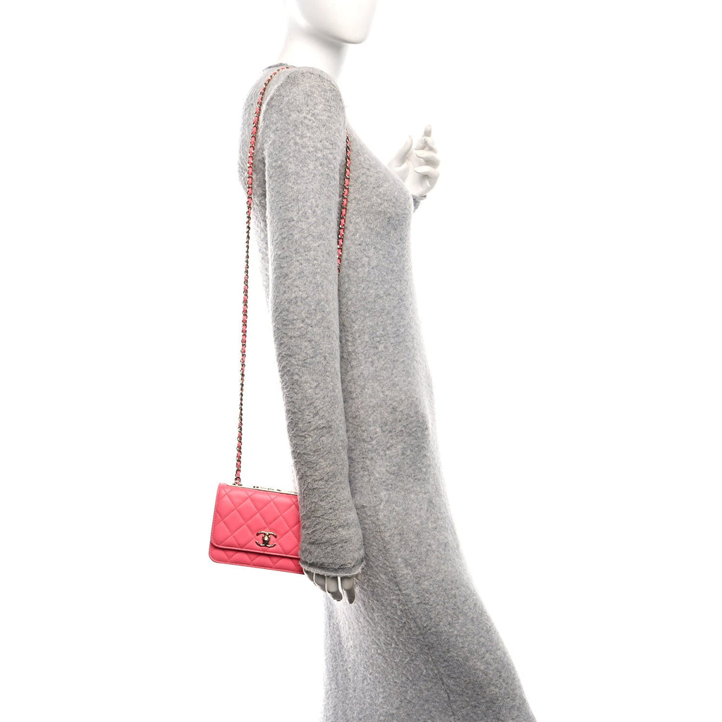 Lambskin Quilted Mini Trendy CC Wallet On Chain WOC Pink