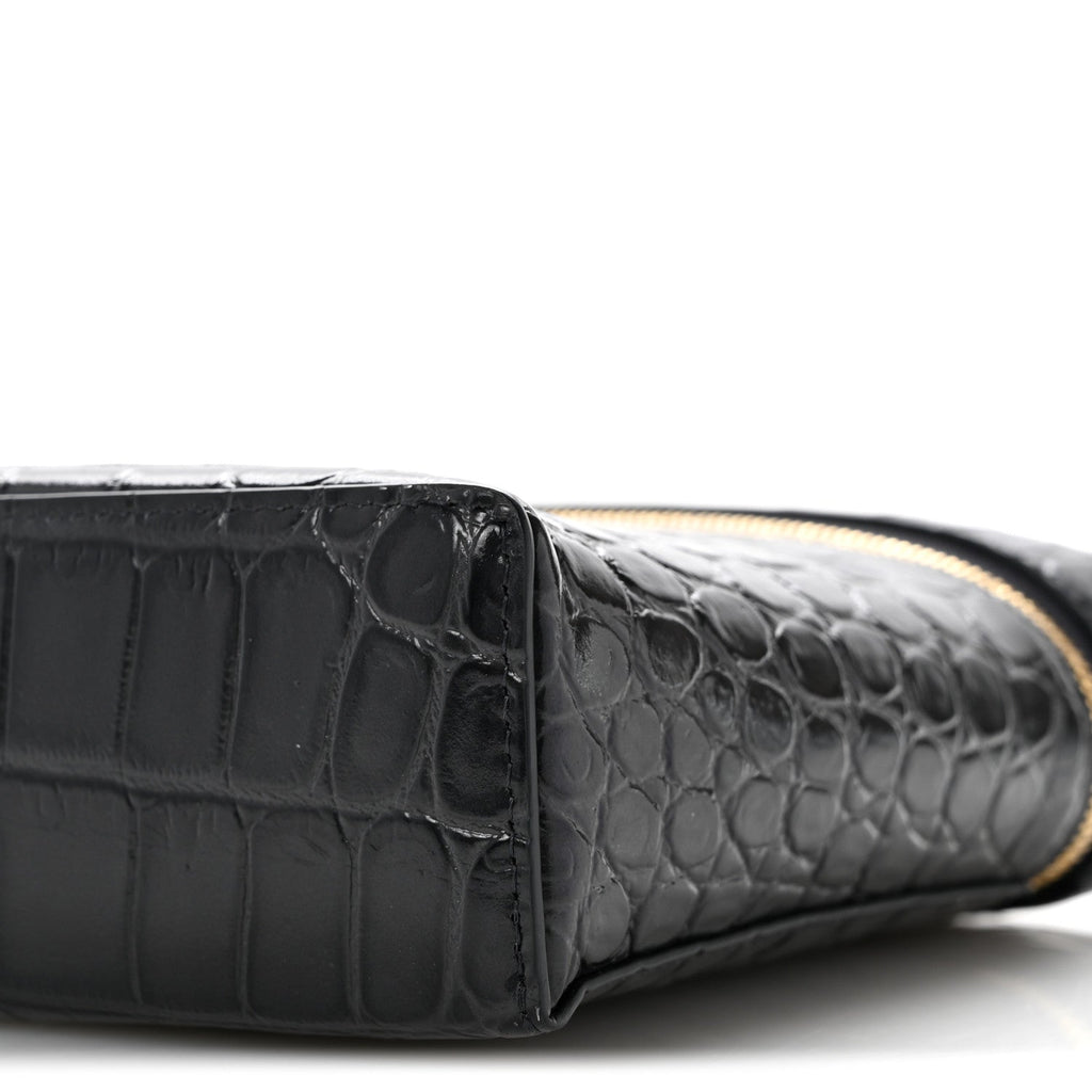 Calfskin Crocodile Embossed Top Handle Vanity Case With Chain Blurgundy Grey