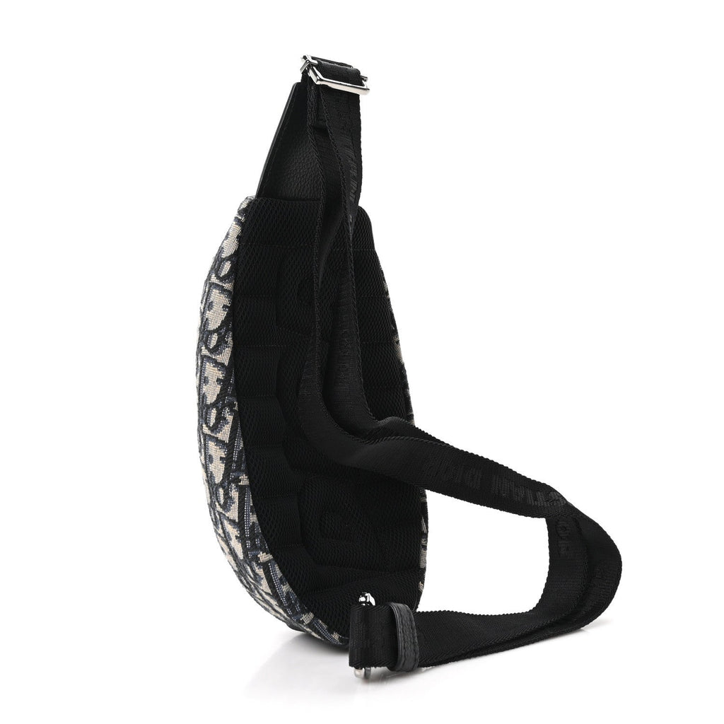 Grained Calfskin Oblique Scarab Sling Bag Blue Black