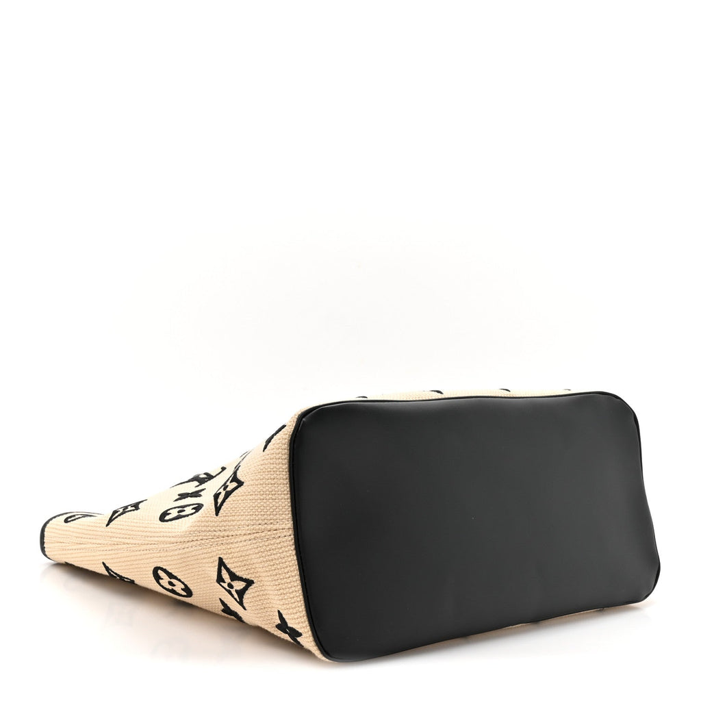 Cotton Monogram Embroidered Neverfull MM Beige Black