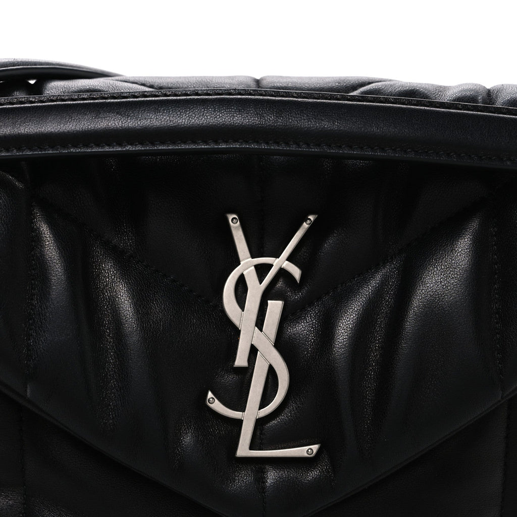 Lambskin Quilted Small Loulou Puffer Monogram Chain Satchel Black