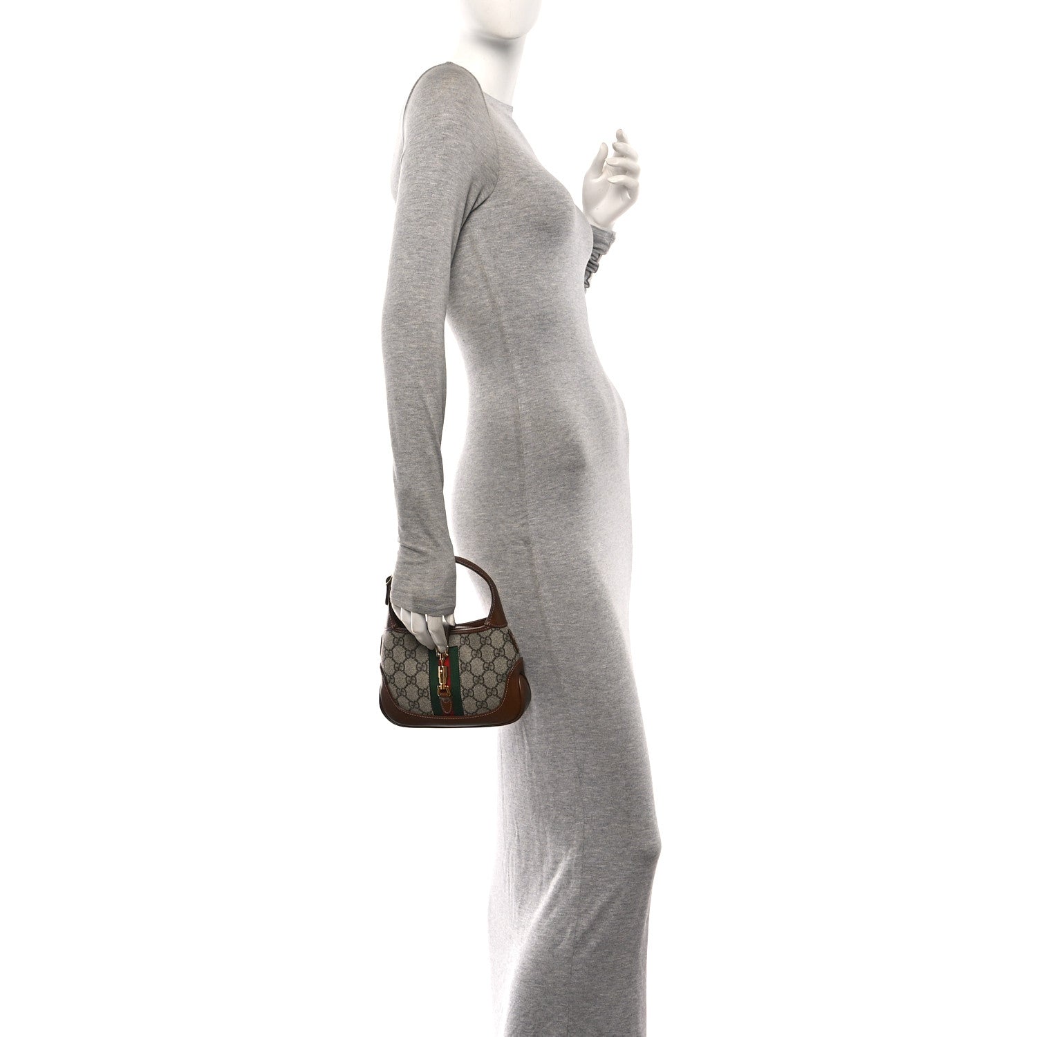 GG Supreme Monogram Azalea Calfskin Web Mini Jackie 1961 Hobo Beige Ebony Brown Sugar