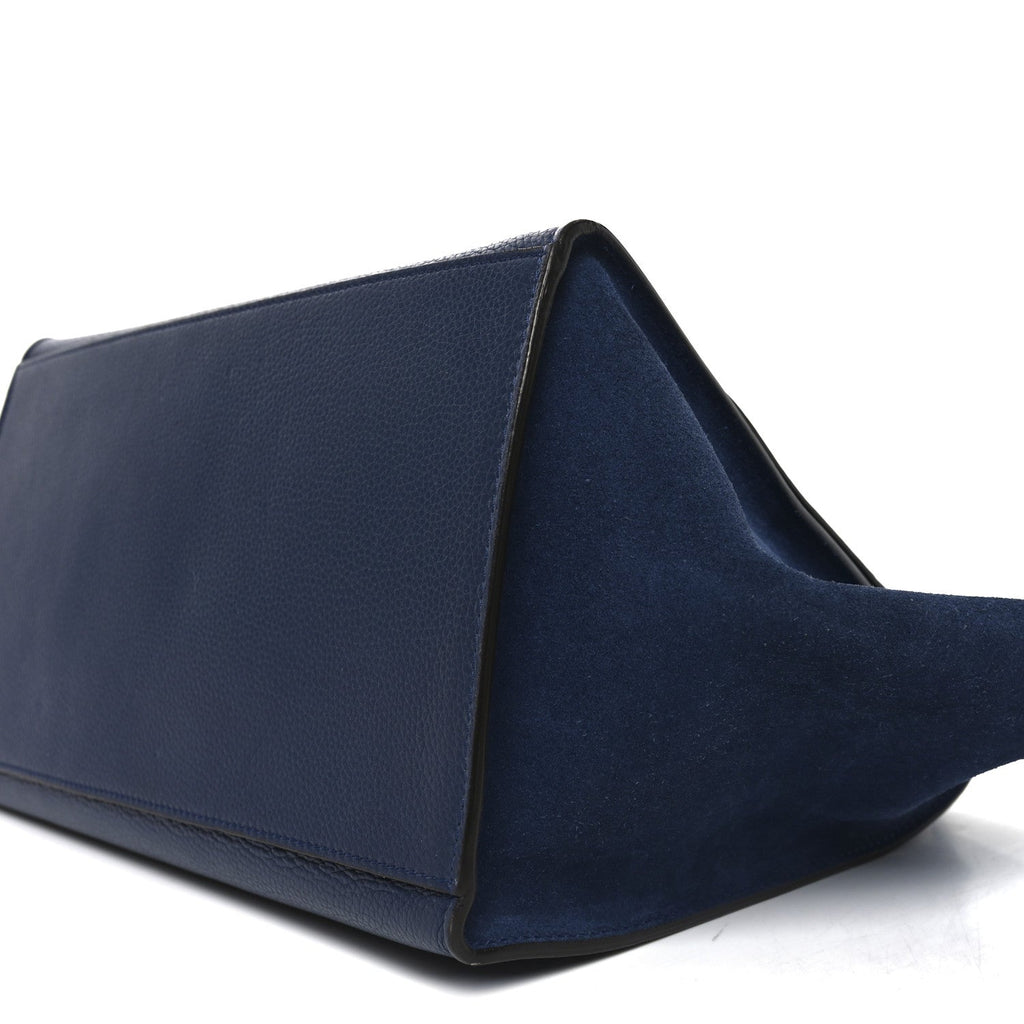 Drummed Calfskin Suede Medium Trapeze Navy Blue