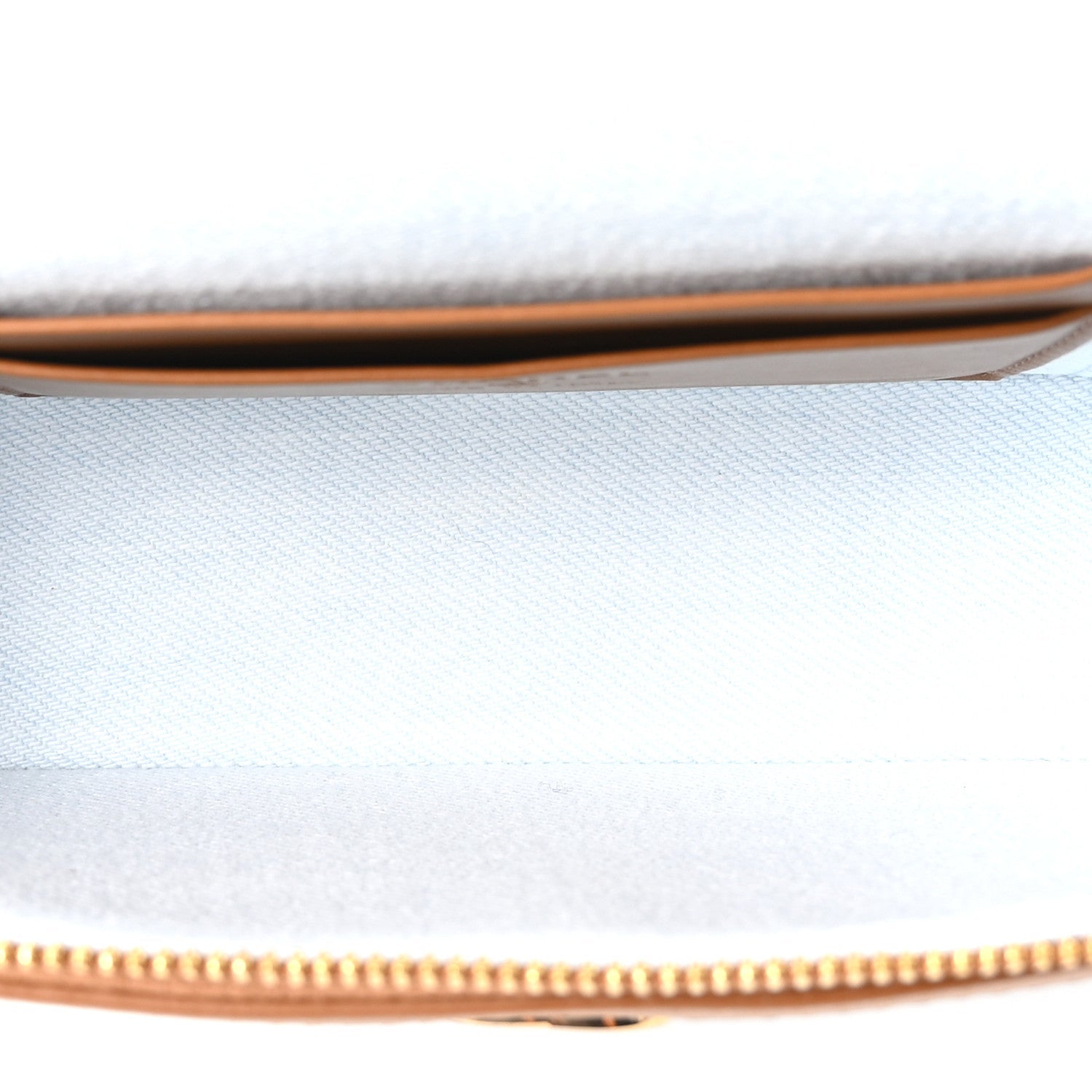 Washed Denim Calfskin Quilted Top Handle Slim Vanity Case With Chain Blue Brown