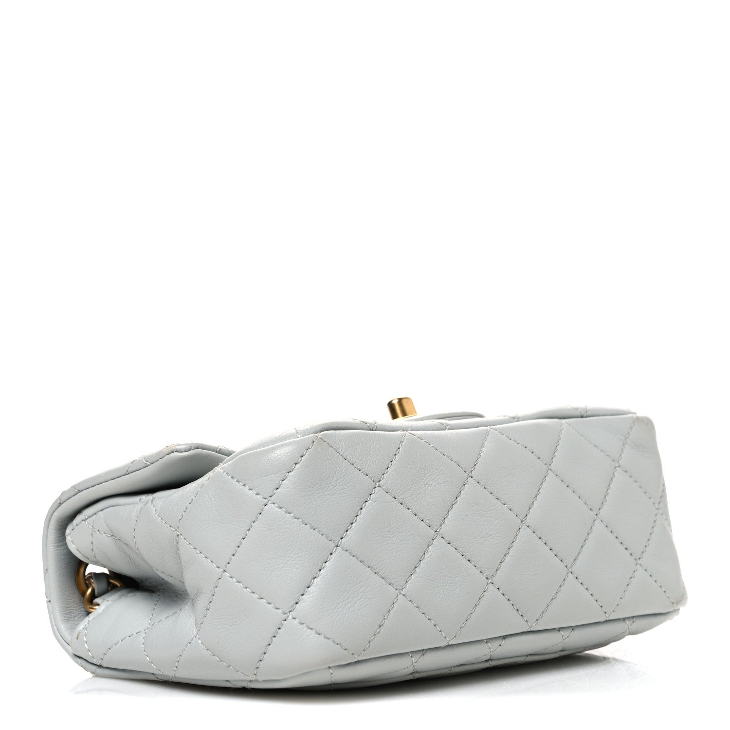 Lambskin Quilted Mini Pearl Crush Flap Light Grey