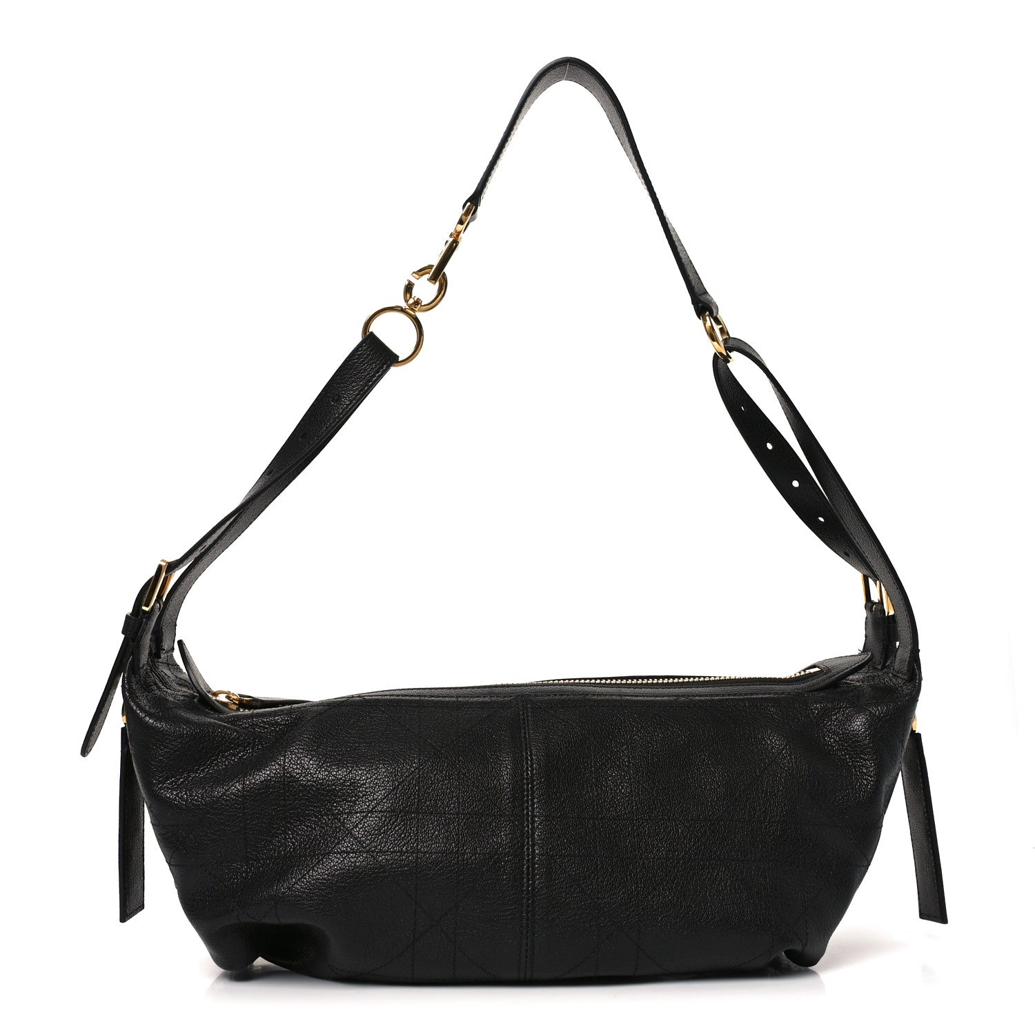 Shiny Grained Calfskin Macrocannage Medium D-Journey Bag Black