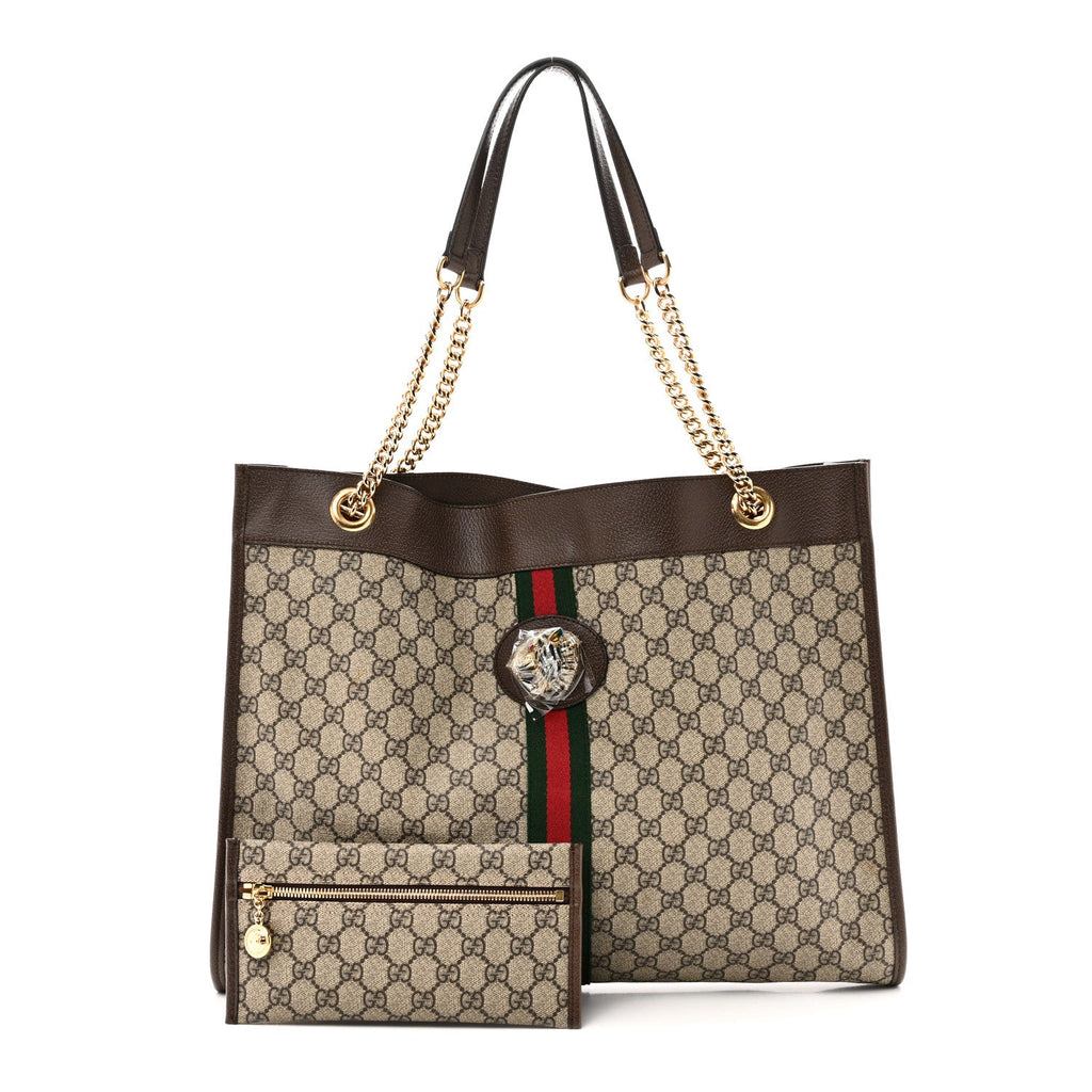 GG Supreme Monogram Large Rajah Chain Tote Beige New Acero