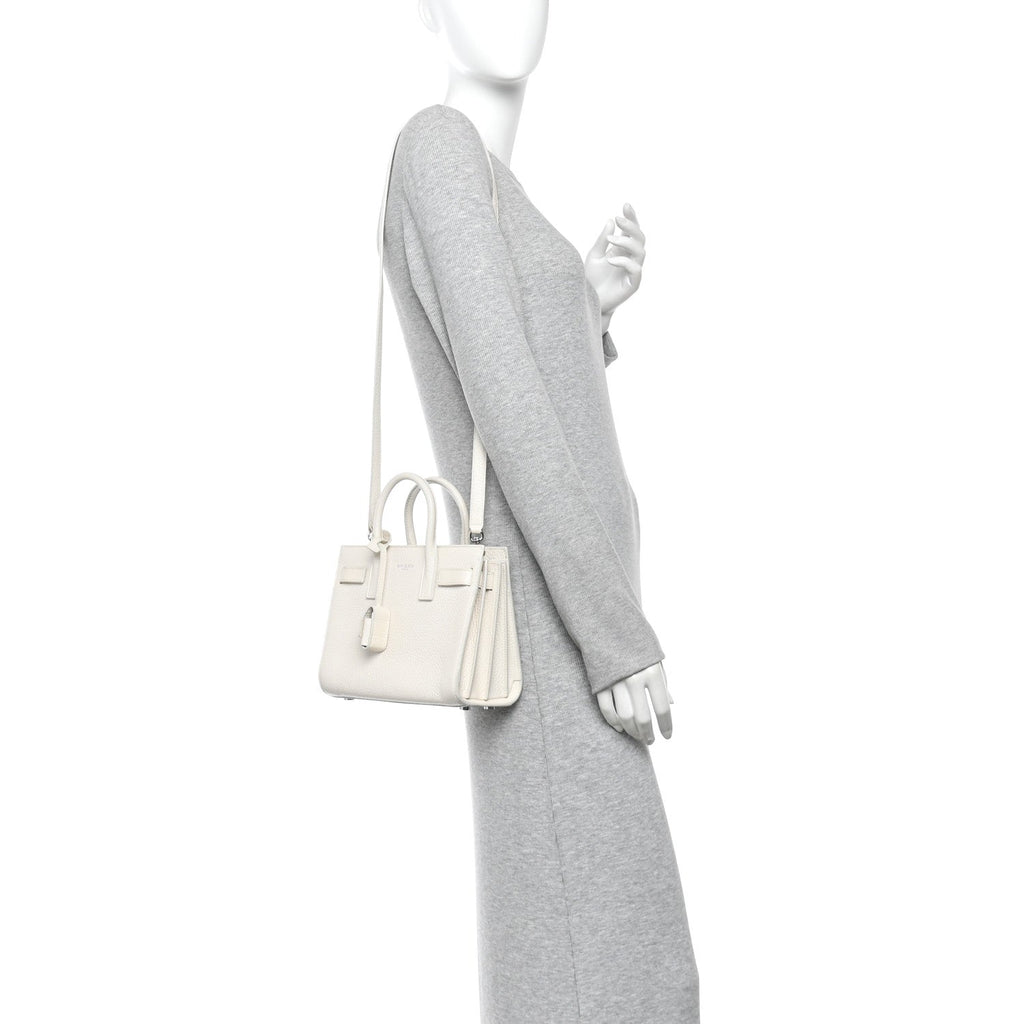 Grained Calfskin Nano Sac de Jour Dove White