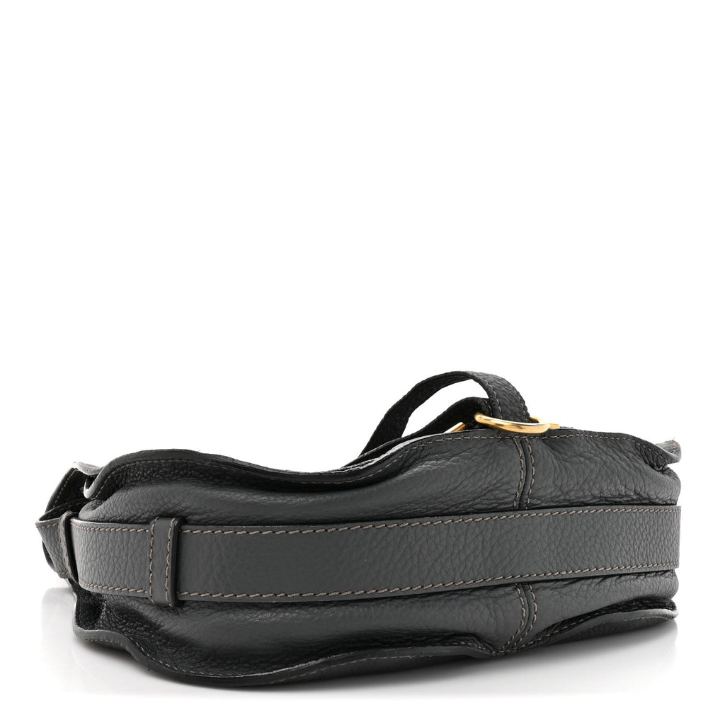 Grained Calfskin Medium Marcie Saddle Bag Iron Grey