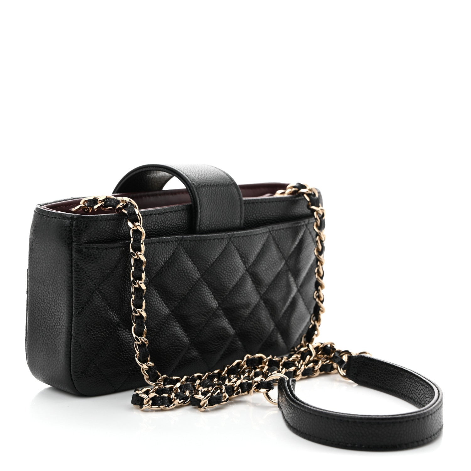 Caviar Quilted Business Affinity Phone Holder With Chain Black