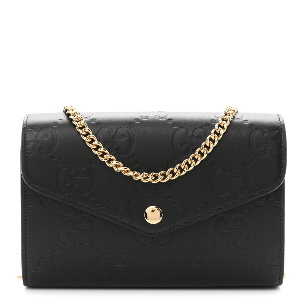 Calfskin GG Debossed Chain Wallet Black