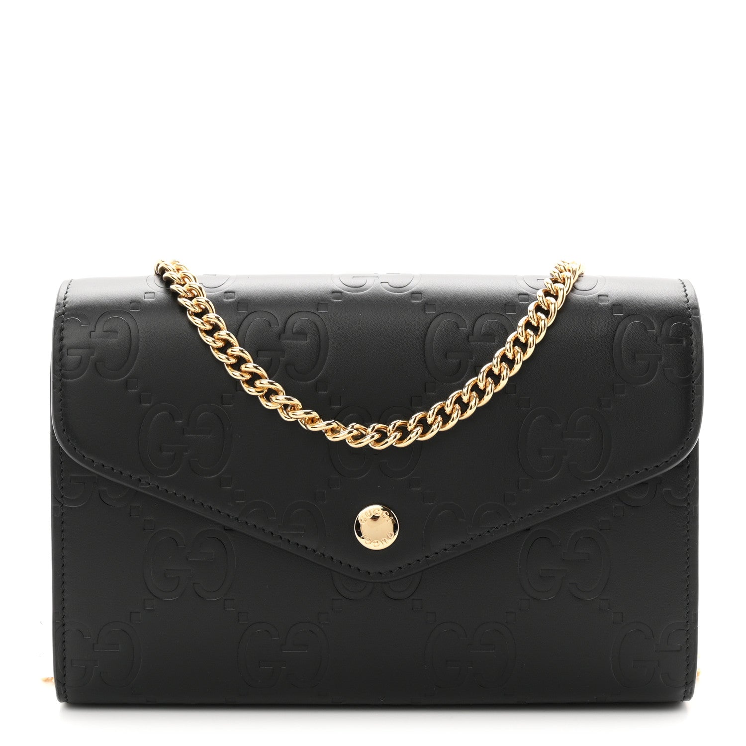 Calfskin GG Debossed Chain Wallet Black