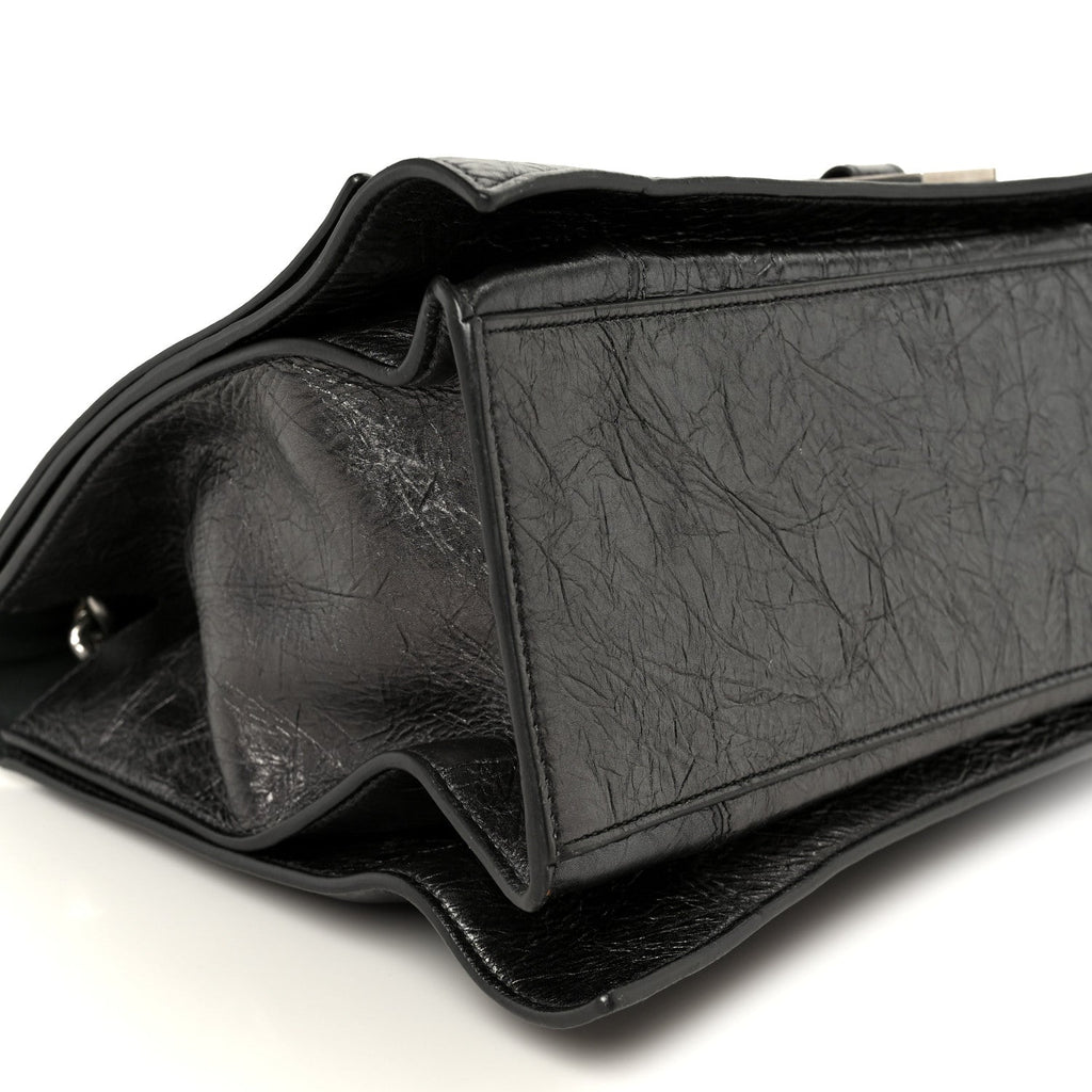 Metallic Crushed Calfskin Large Crush Chain Bag Steel Grey