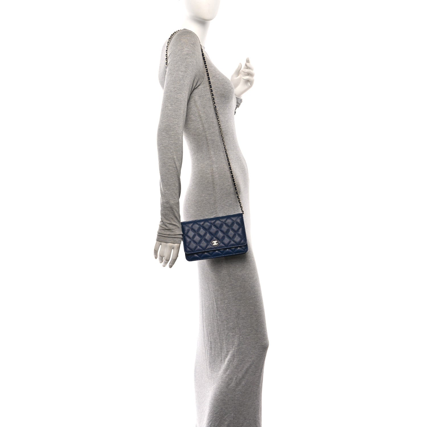Caviar Quilted Wallet on Chain WOC Navy Blue
