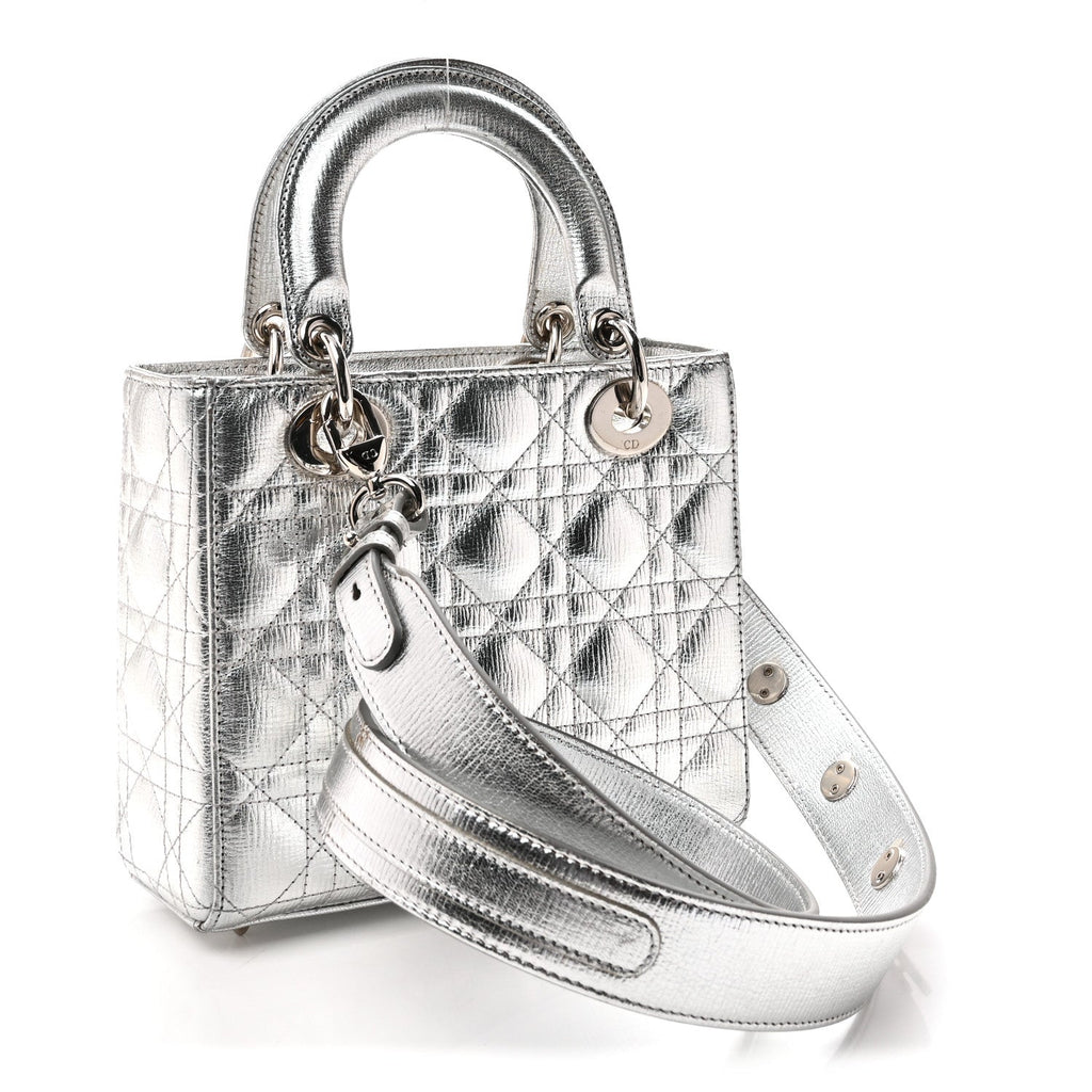 Metallic Grained Calfskin Cannage Small My ABCDior Lady Dior Silver