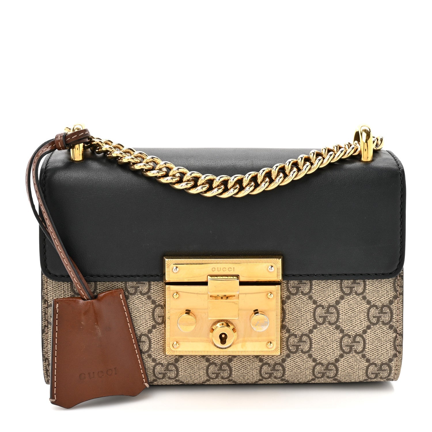 GG Supreme Monogram Calfskin Small Padlock Shoulder Bag Beige Black Cuir
