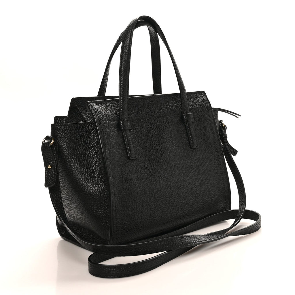 Hammered Calfskin Double Handle Small Amy Tote Black