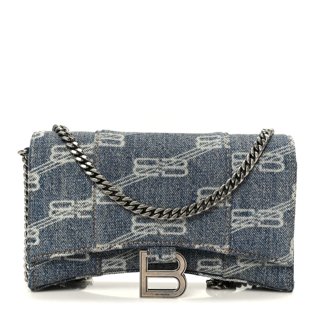 Denim BB Monogram Hourglass Chain Bag Blue